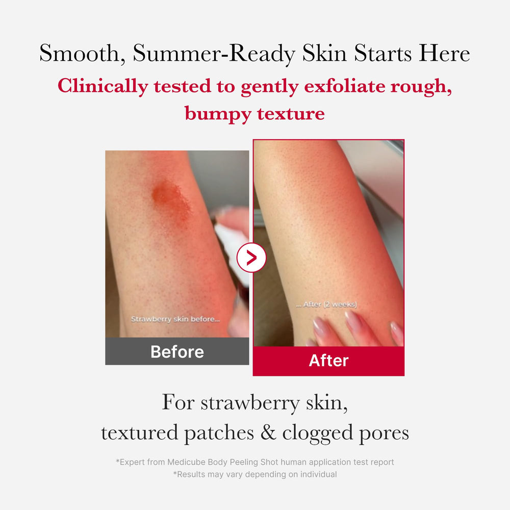 Medicube Red Body Peeling Shot spray in action for easy, even application.