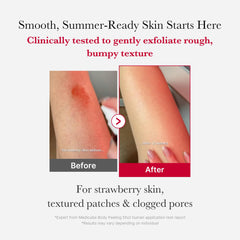 Medicube Red Body Peeling Shot spray in action for easy, even application.