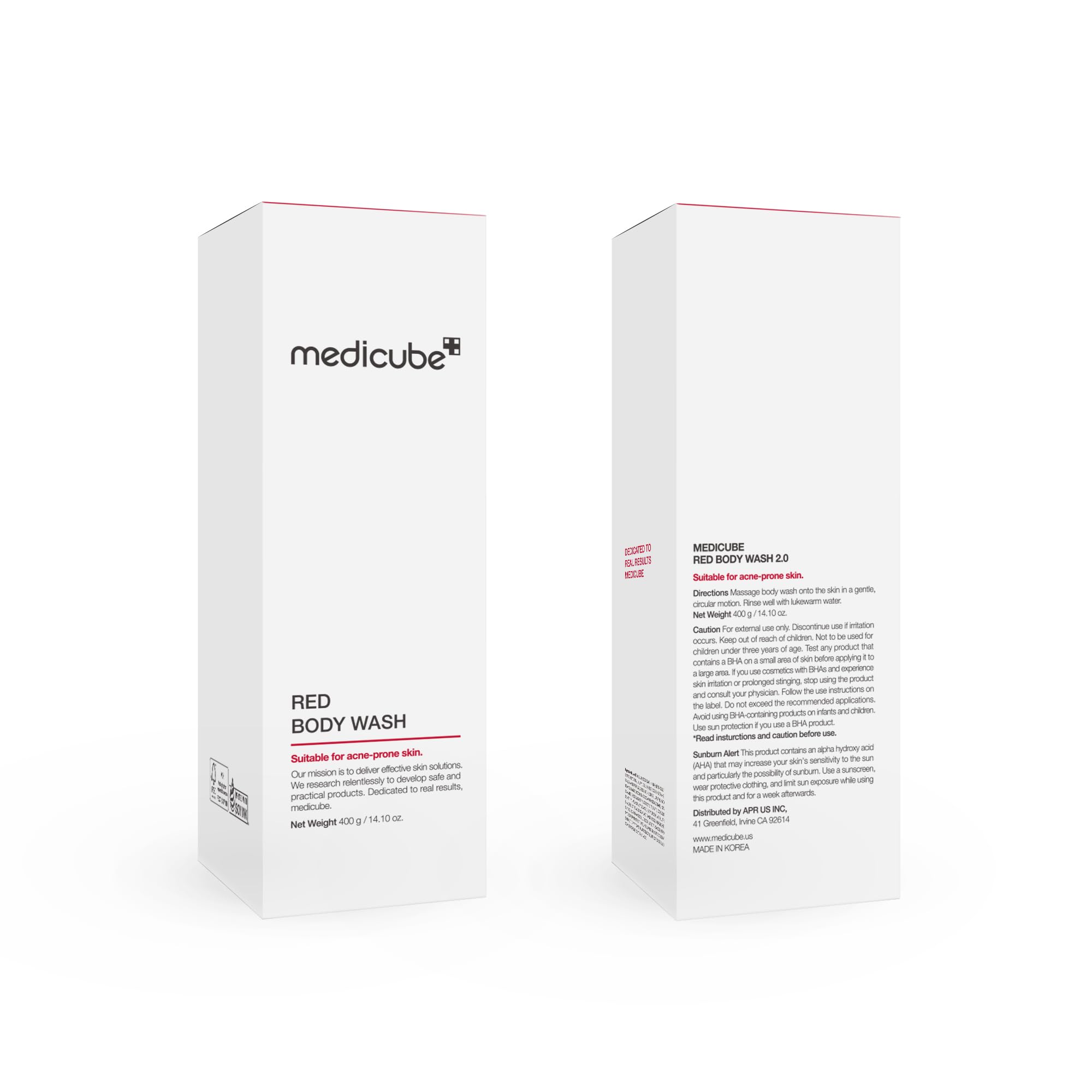 Medicube Red Body Wash application on damp skin for cleansing.