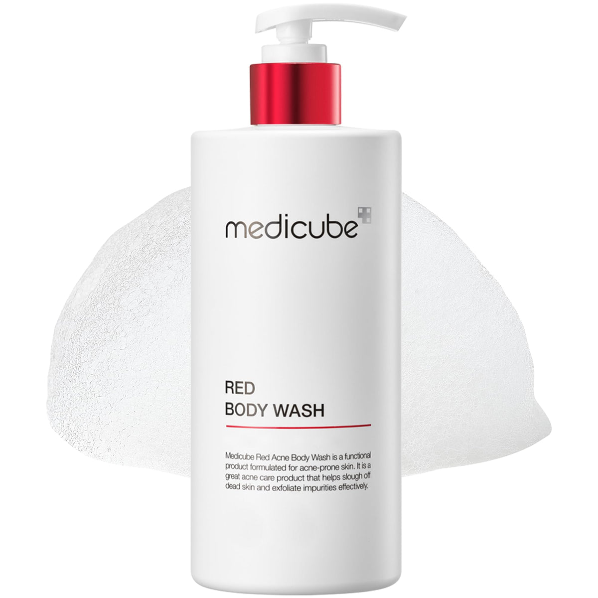 Medicube Red Body Wash bottle closeup showing hydrating formula.