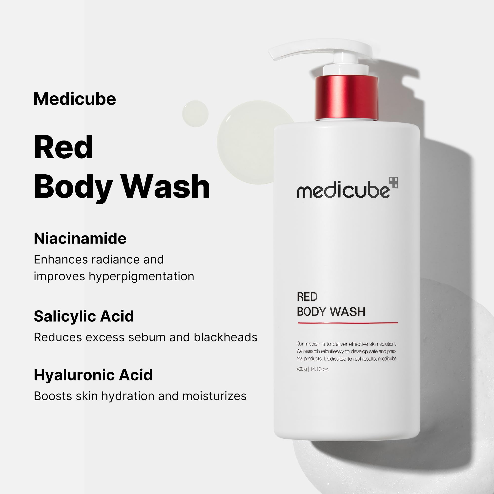 Medicube Red Body Wash foamy lather for daily cleansing.