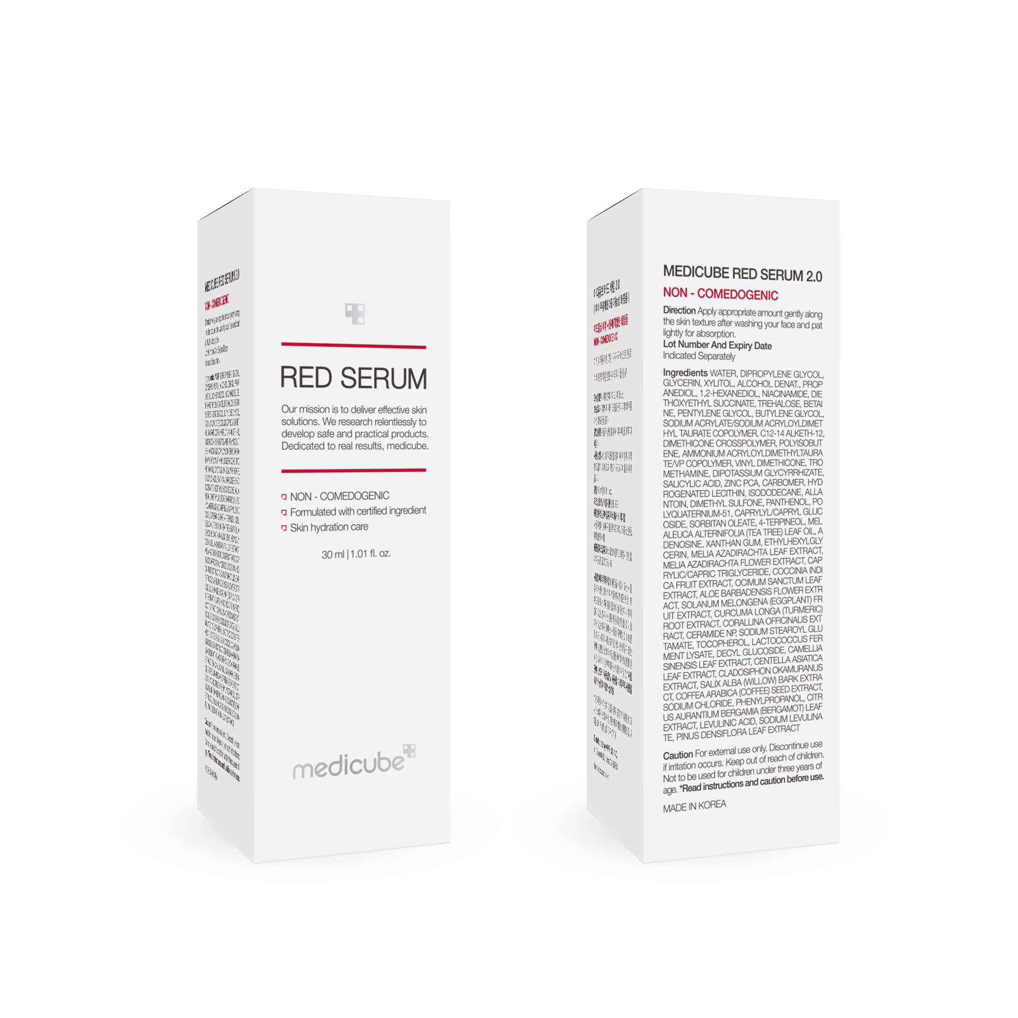 Medicube Red Serum 2.0 product glows softly on skin, suggesting redness reduction.