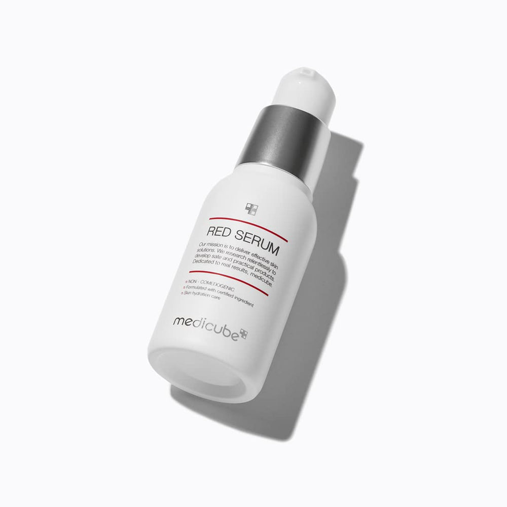 Medicube Red Serum 2.0 texture swatch shows light, non-greasy feel.