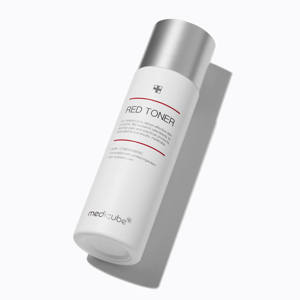 Medicube Red Toner 2.0 ingredients close-up, featuring BHA, Niacinamide, and Adenosine.