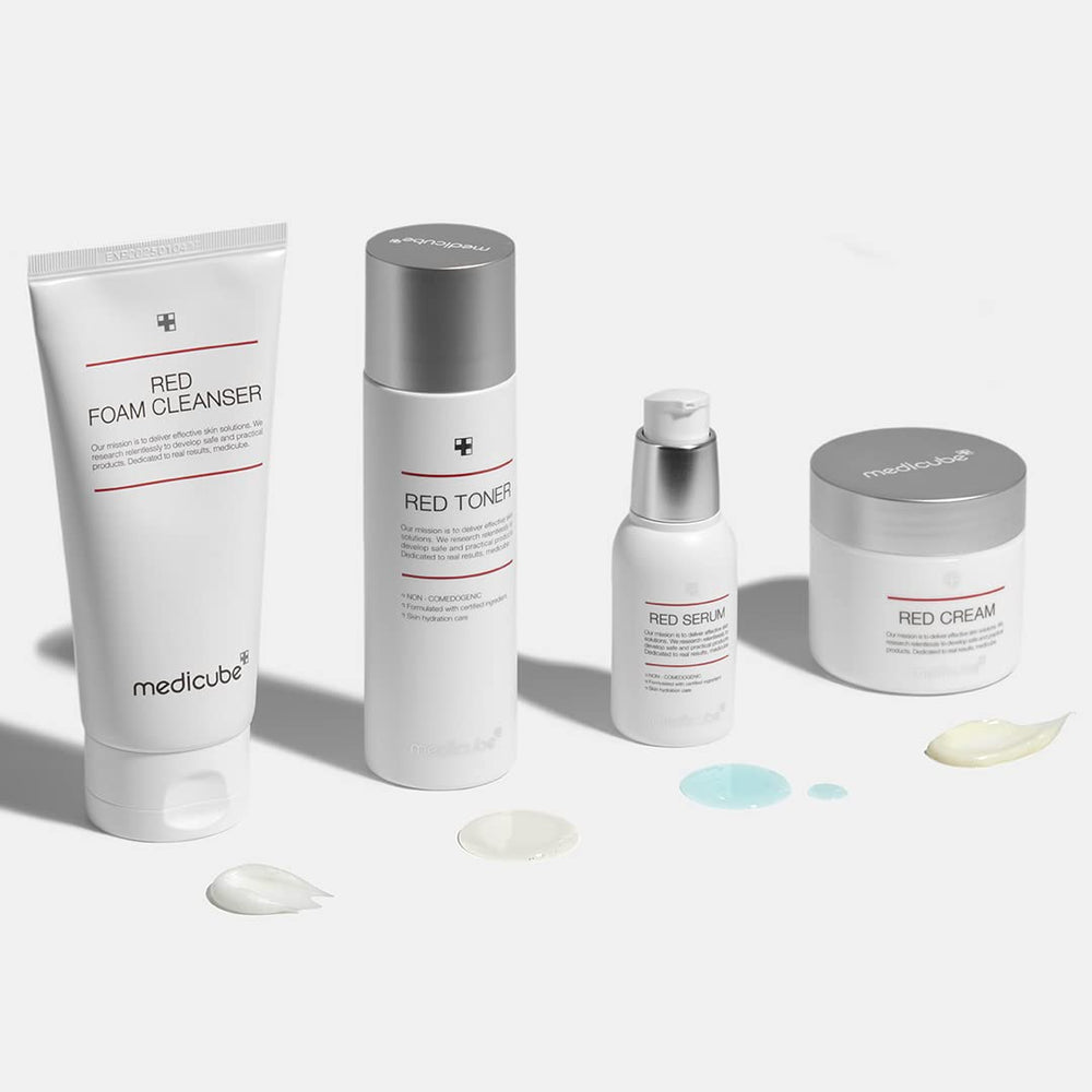 Medicube Red Toner 2.0 on skin, demonstrates routine use after cleansing.