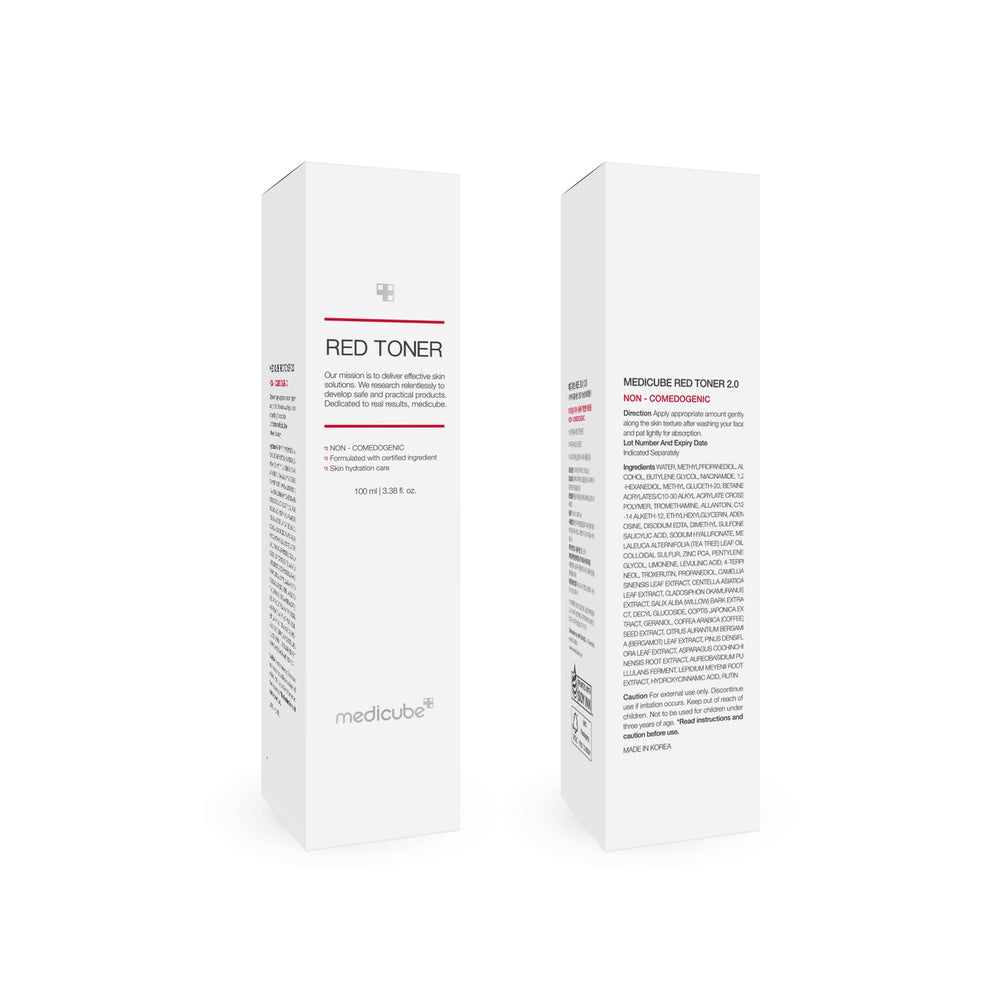 Medicube Red Toner 2.0 usage steps scene, showing after cleansing.