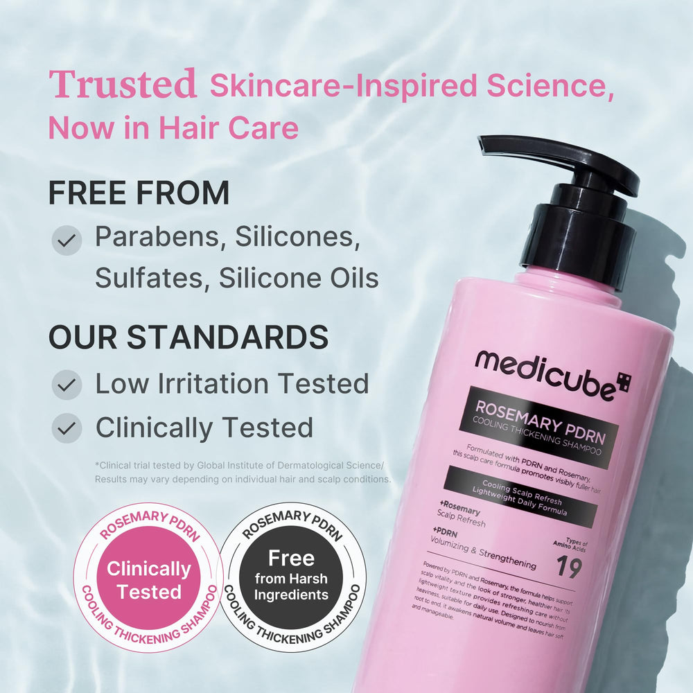 Medicube Rosemary PDRN Clarifying Shampoo hair ends closeup suggests lightweight nourishment.