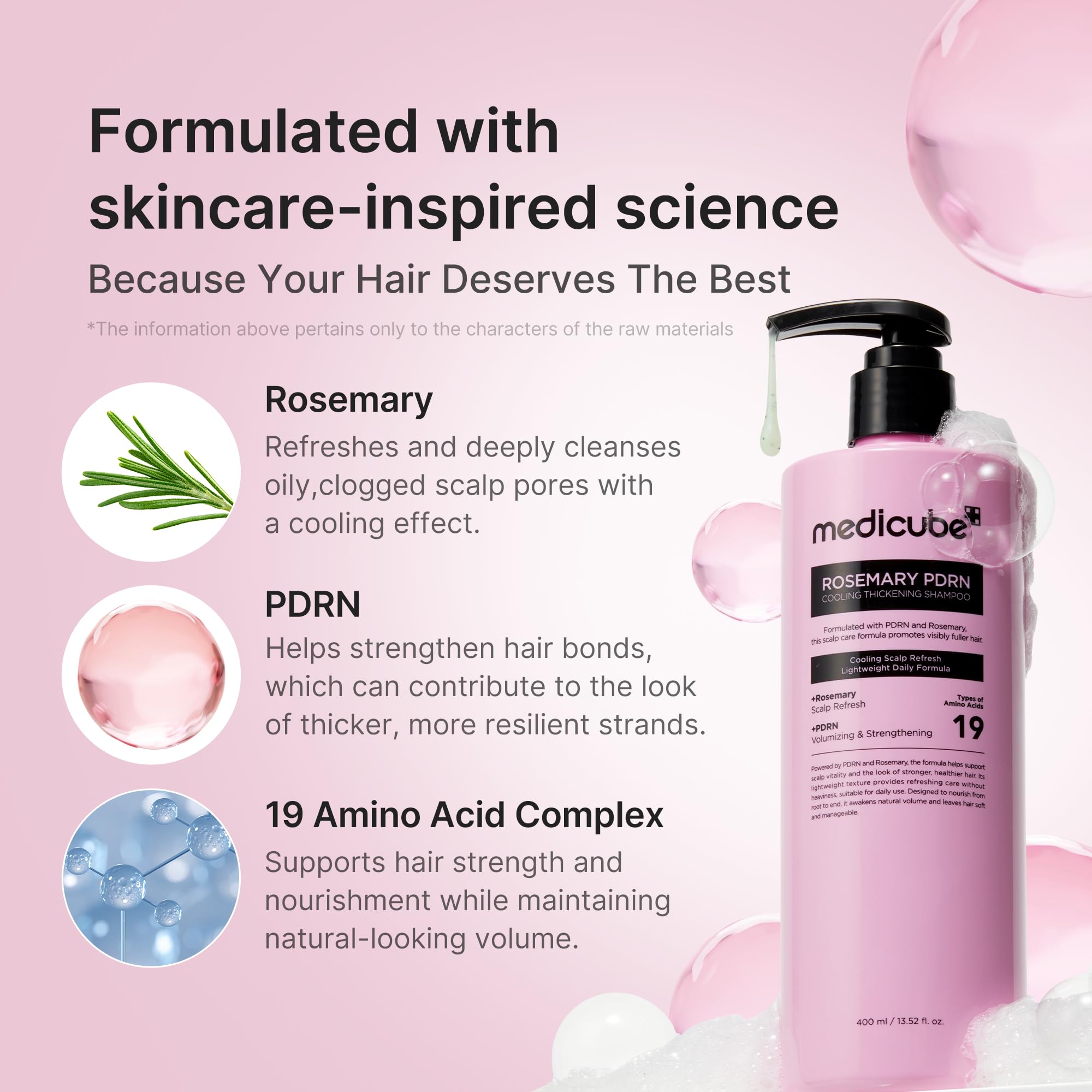 Medicube Rosemary PDRN Clarifying Shampoo mint scent evokes cooling, soothing scalp feel.