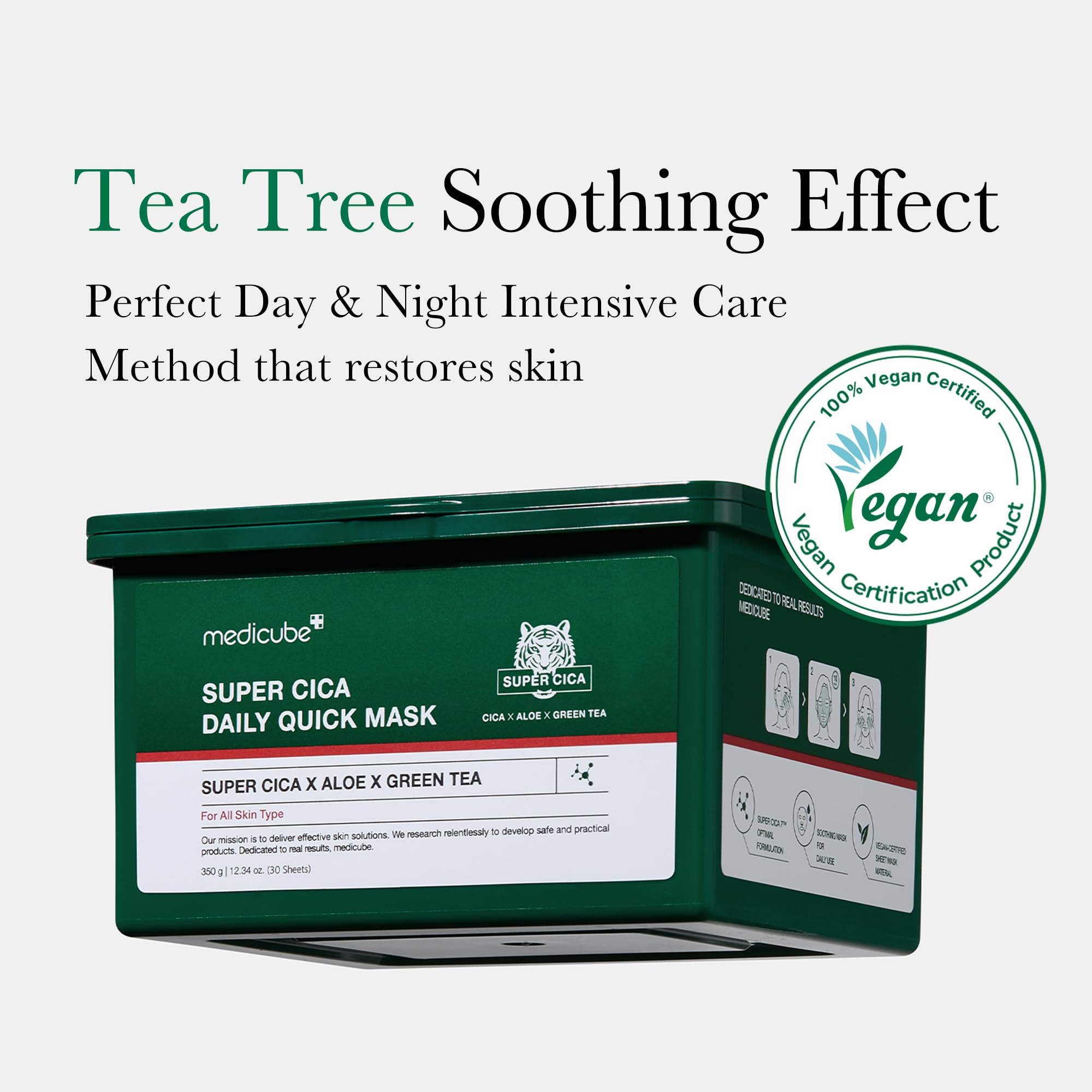 Medicube Super Cica daily quick mask vegan packaging on display