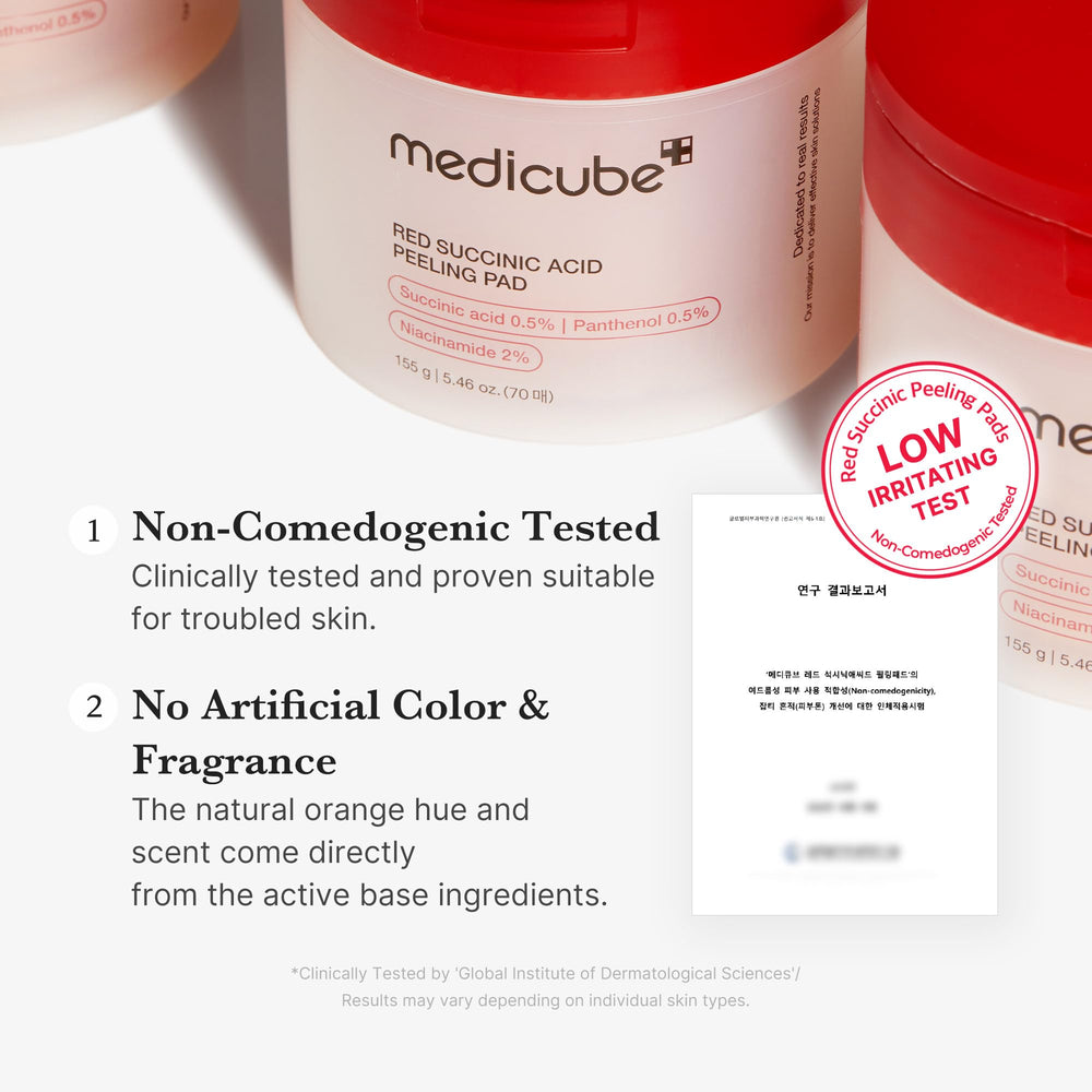 Medicube Toner Pads bottle detail emphasizing non-irritating, pH-balanced formula.