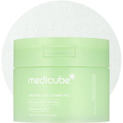 Medicube Exosome CICA Tea Tree toner pads bottle pour for calming hydration.