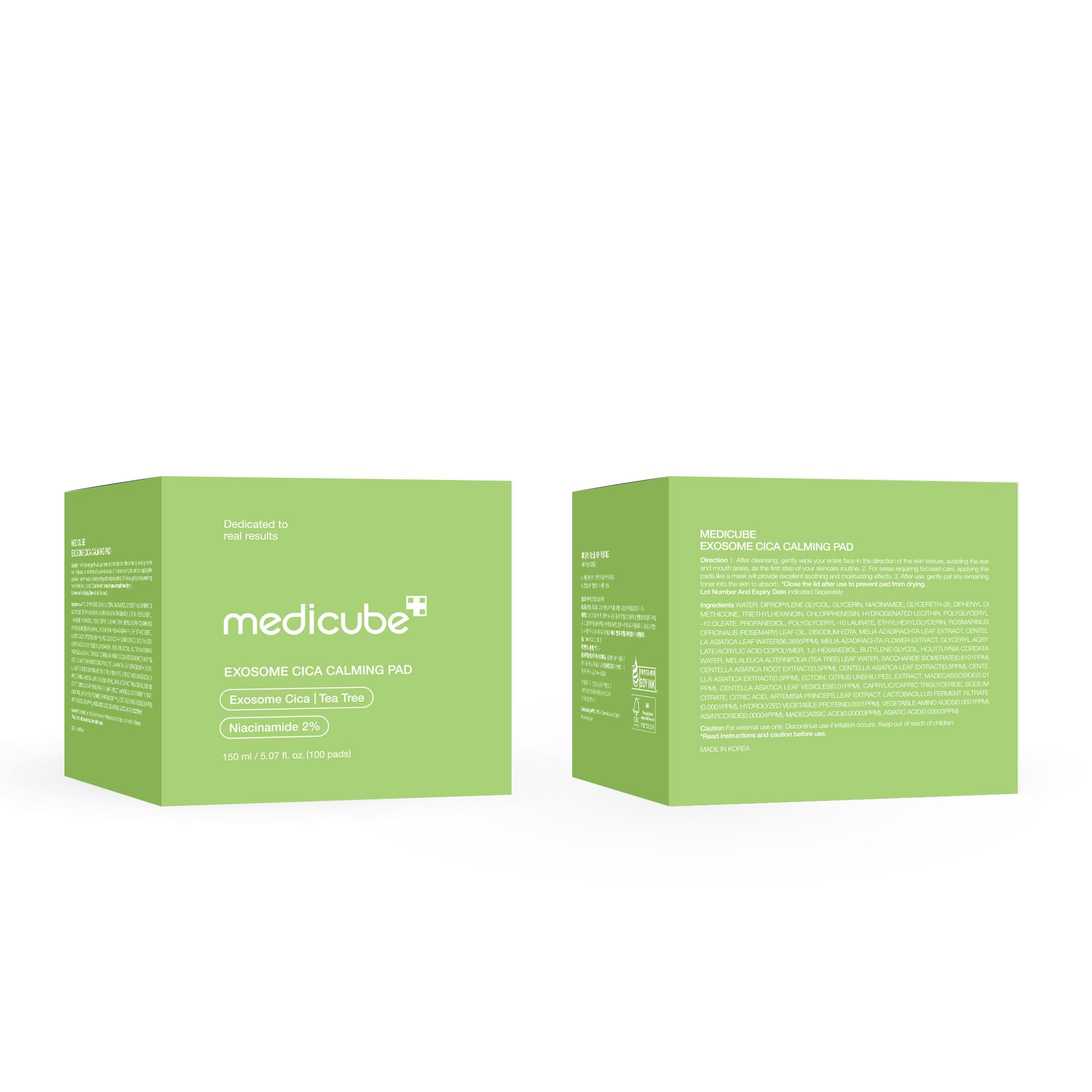 Ingredients display of Medicube Exosome CICA Tea Tree with centella and tea tree.
