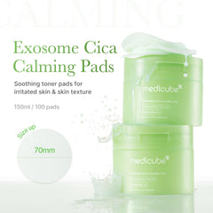 Medicube Exosome CICA Tea Tree pads close-up pad detail for soothing texture.