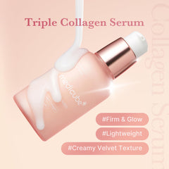 Medicube Triple Collagen Serum texture close-up reveals lightweight, fast-absorbing formula.