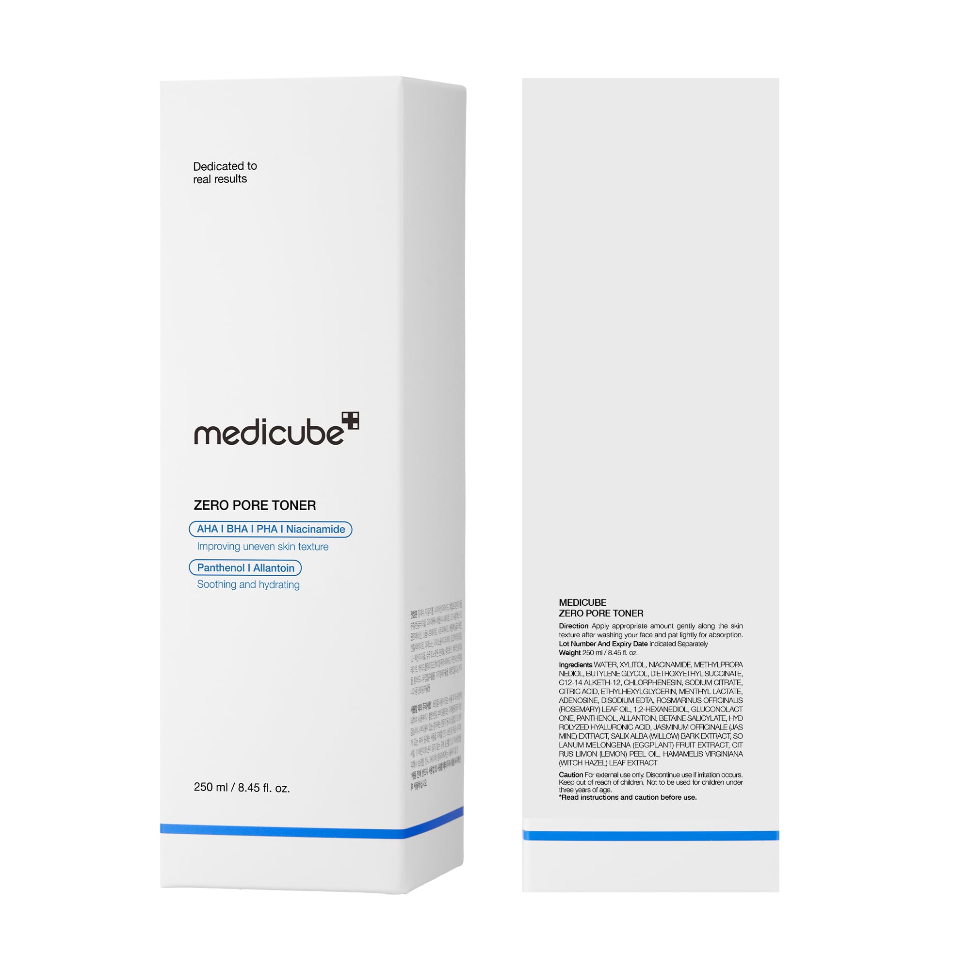 Medicube Zero Pore Toner packaging box displayed on vanity.