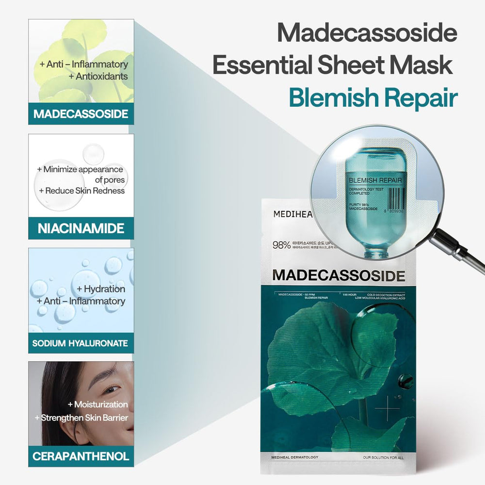 Mediheal applying Madecassoside mask to skin supports soothing hydration
