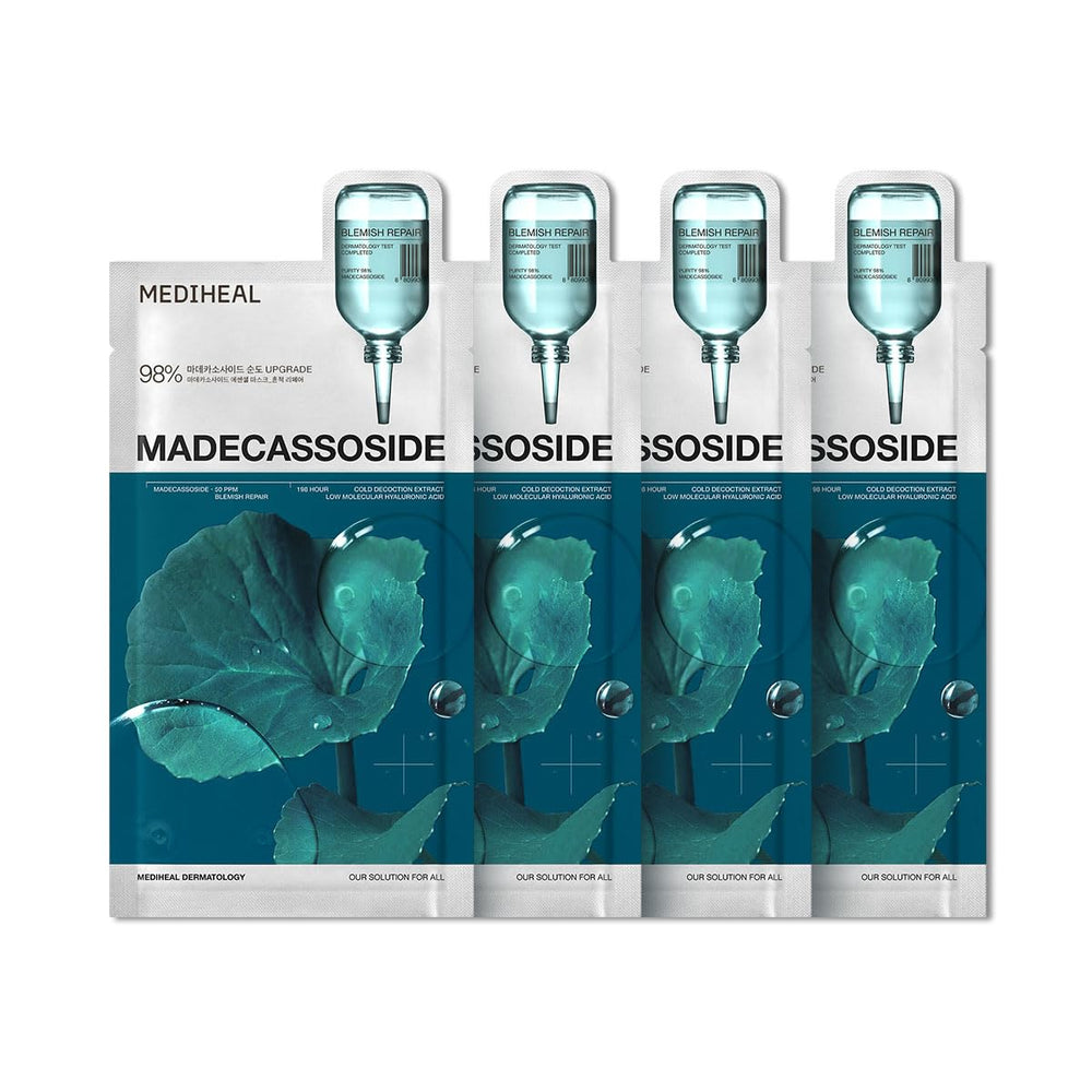Mediheal essential face mask Madecassoside pack—vegan packaging for gentle blemish care