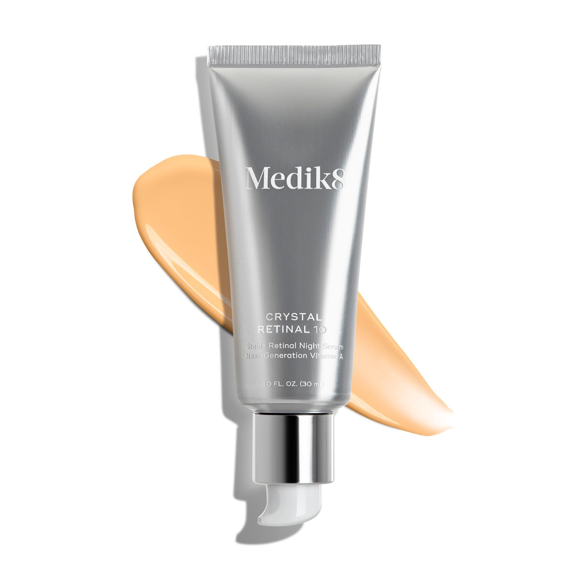 Medik8 Crystal Retinal 10 night stand shot conveys routine friendly skincare