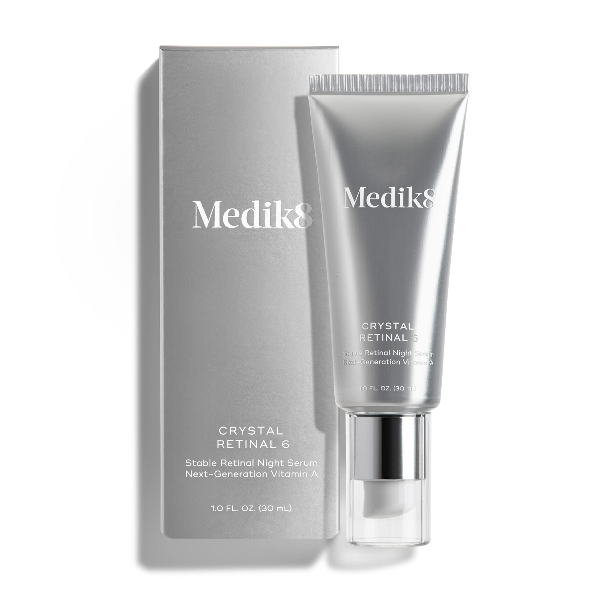 Medik8 Crystal Retinal 6 in a night routine with hyaluronic acid and vitamin E.