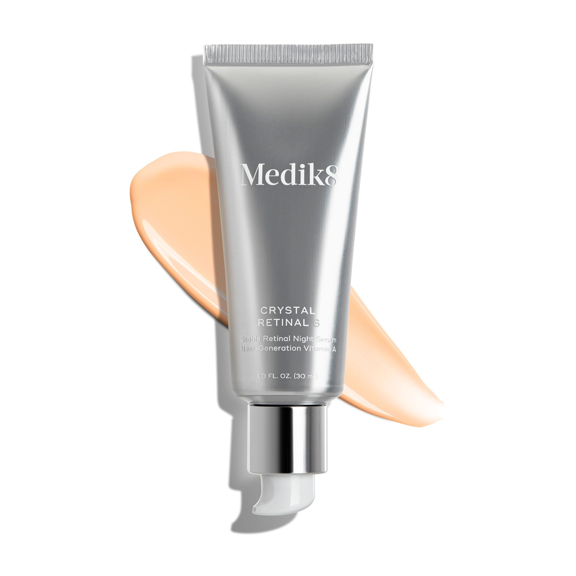 Medik8 Crystal Retinal 6 texture on skin illustrates a silky, hydrating formula.