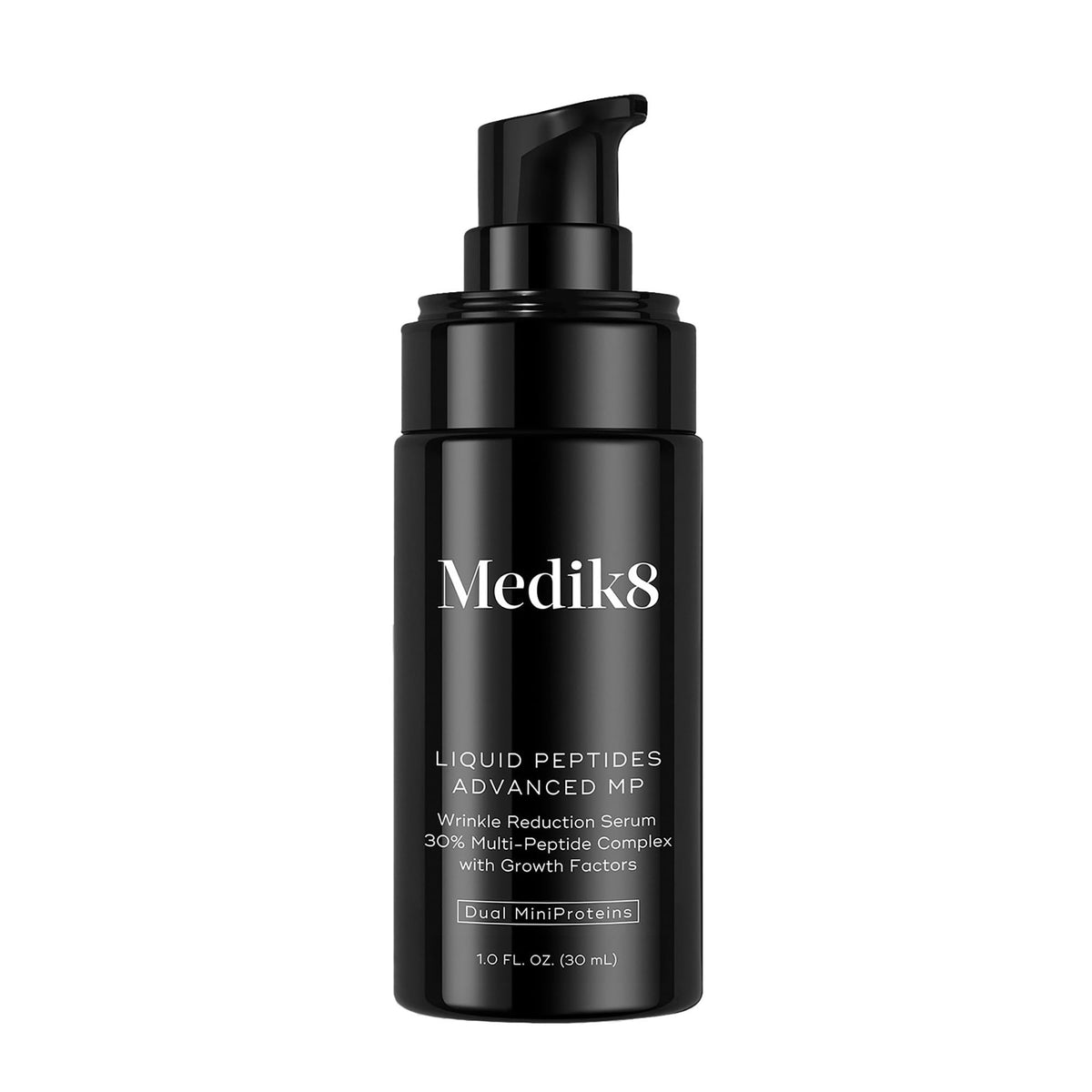 Medik8 Liquid Peptides Advanced MP bottle showcases premium hydrating serum for radiant skin