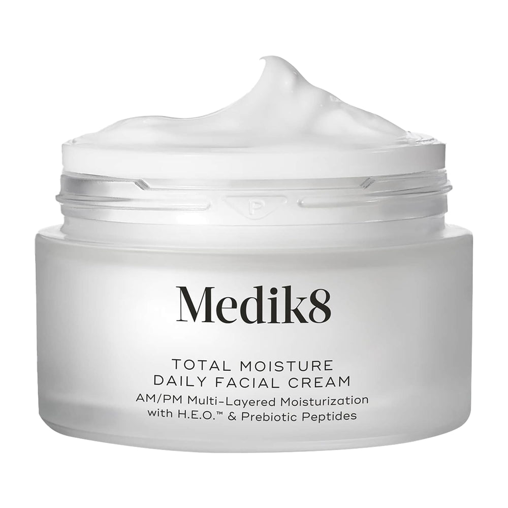 Medik8 Total Moisture bottle close-up highlighting all-day hydration.