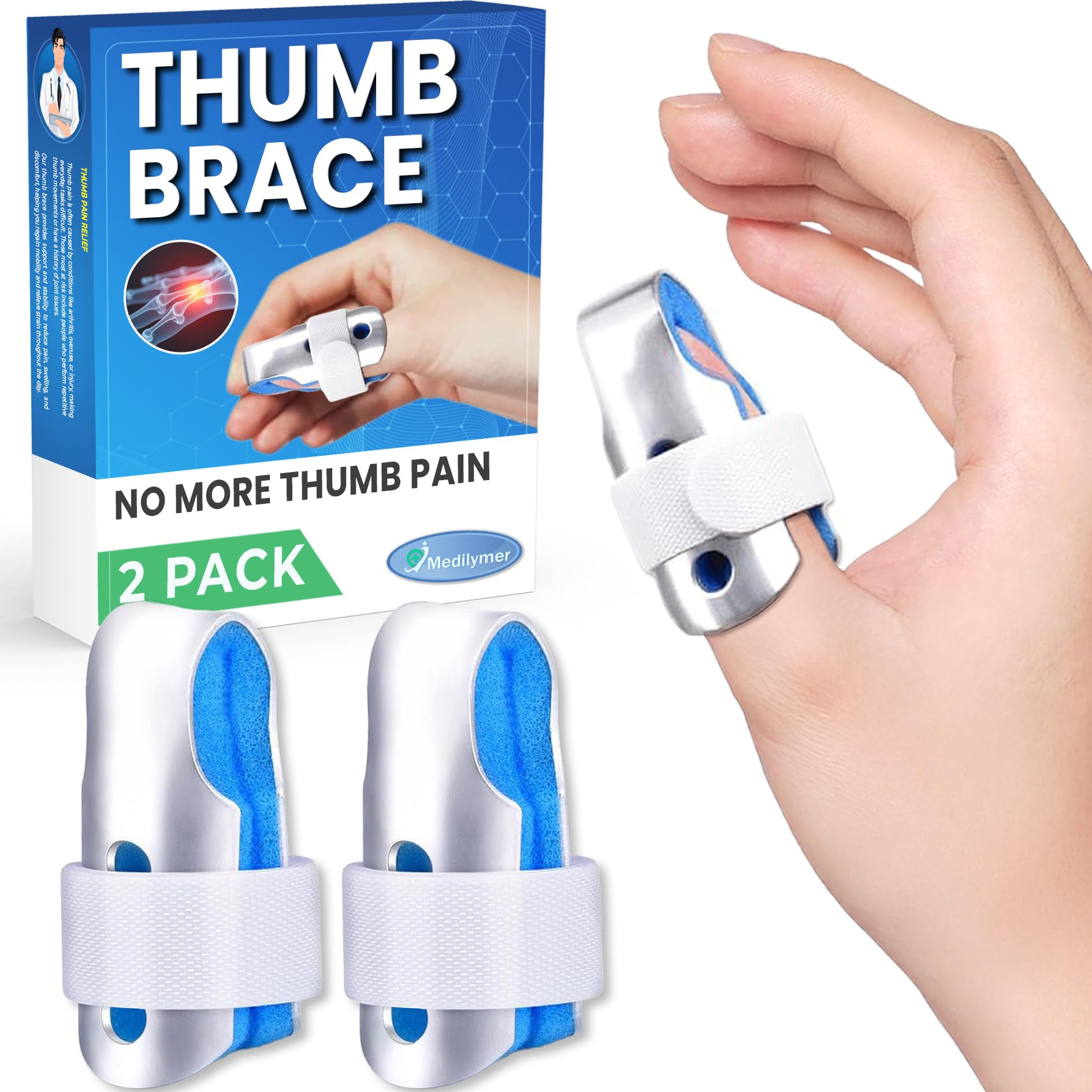 MEDILYMER Thumb Brace 2-Pack front view for secure immobilization
