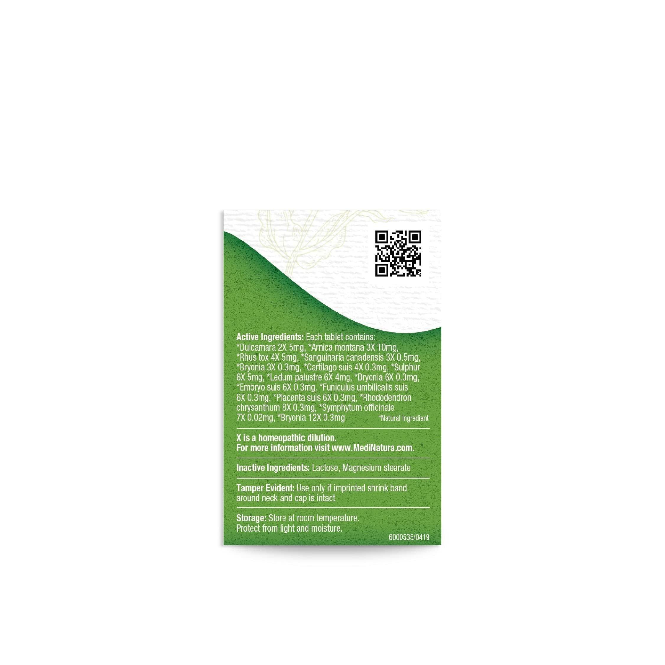 MediNatura T-Relief label notes on natural ingredients