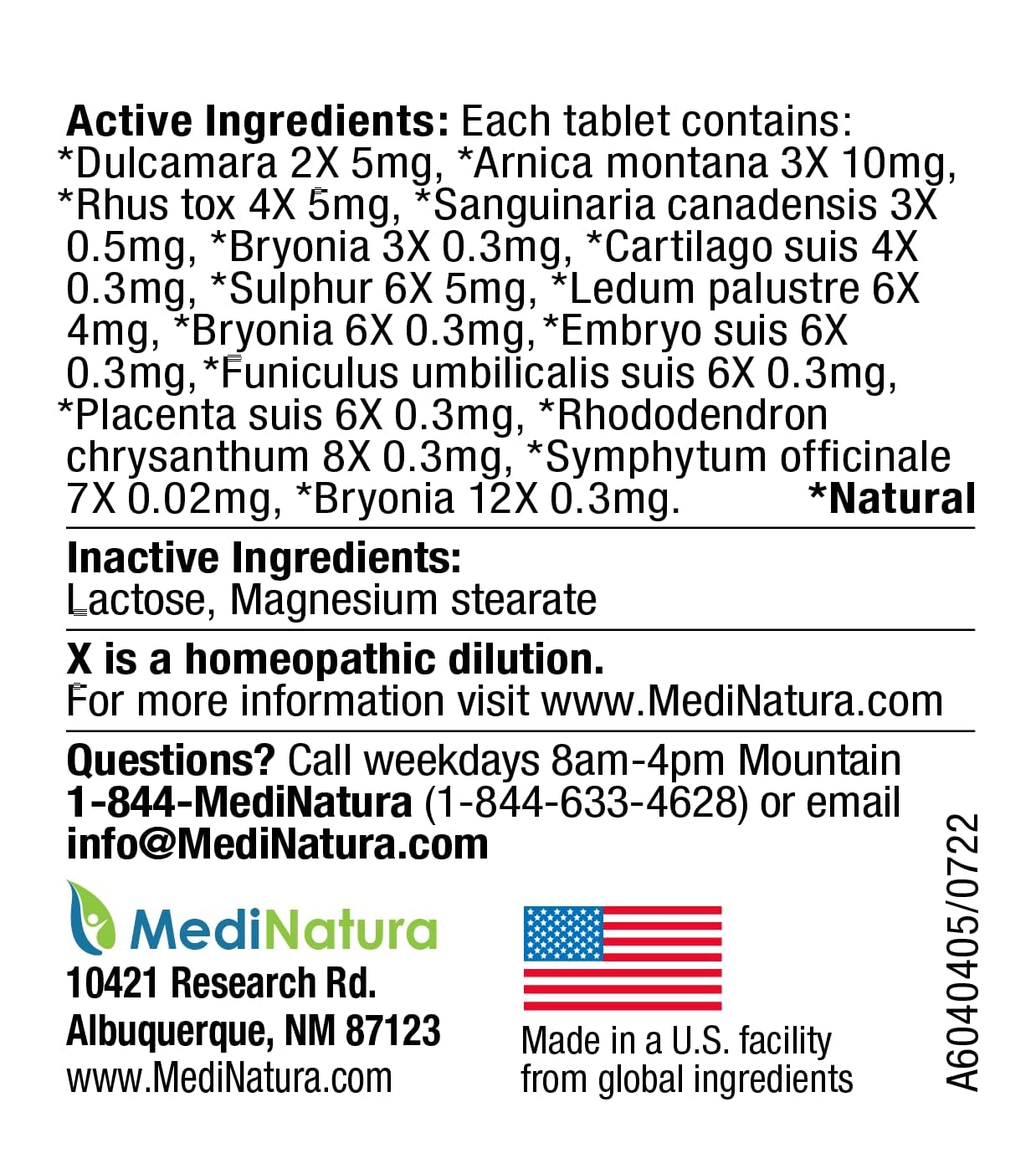 Close-up of MediNatura T-Relief tablets showing natural ingredients for joint care.