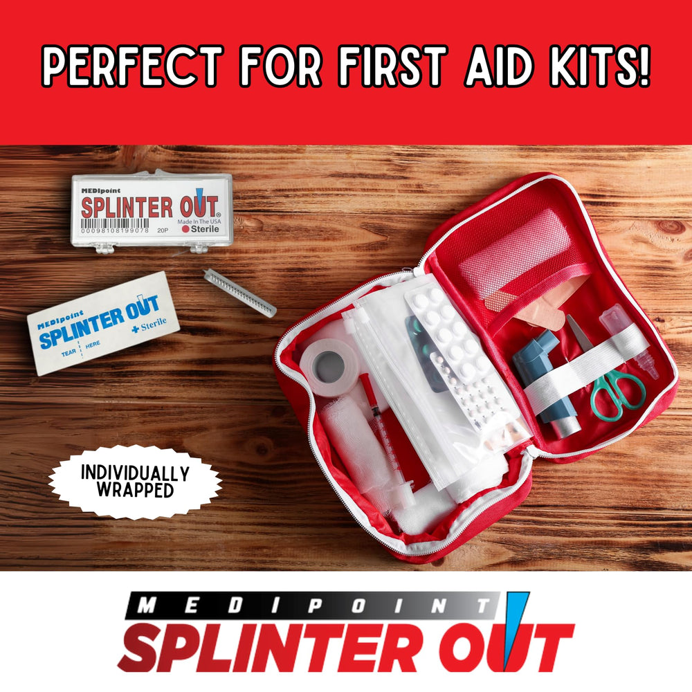 Medipoint Splinter Out wrapper shows simple, step-by-step instructions.