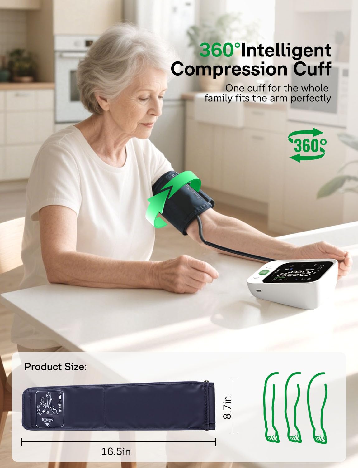 Medisana one button control simplifies quick blood pressure checks.