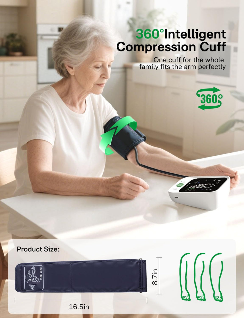 Medisana one button control simplifies quick blood pressure checks.
