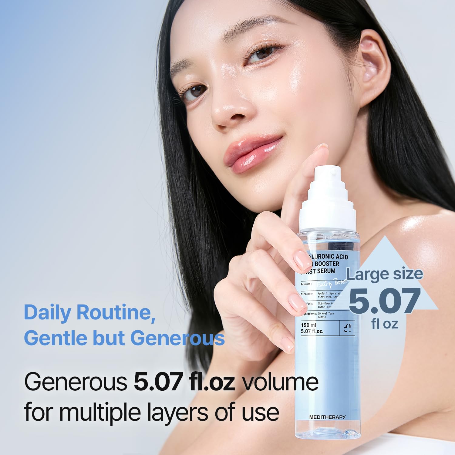 Meditherapy hyaluronic acid serum bottle used as makeup base illustration