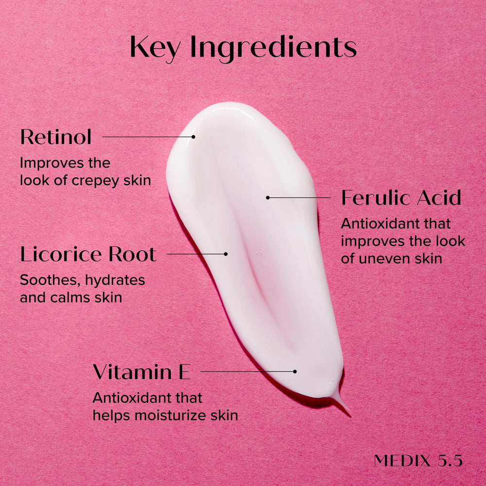 Medix 5.5 crepey-skin-treatment swatch demonstrates smoothing texture.