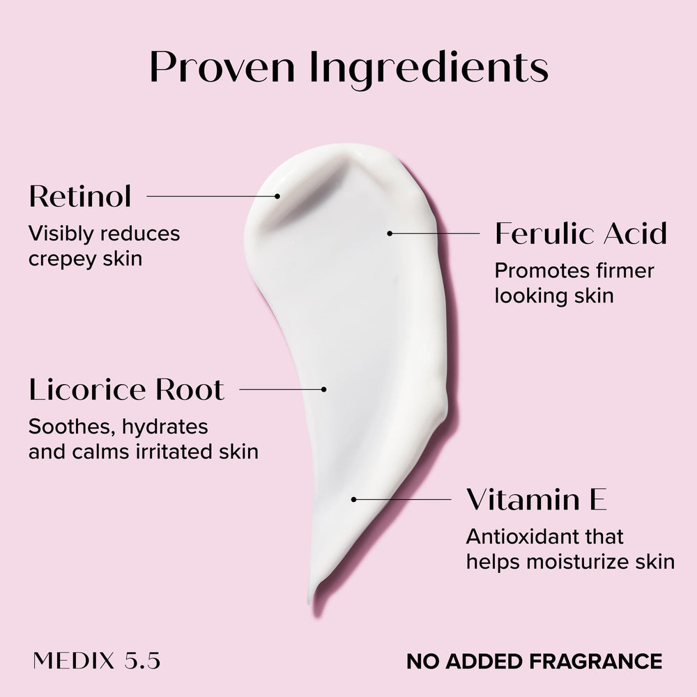 Medix 5.5 fragrance-free retinol cream swirl closeup showing rich texture