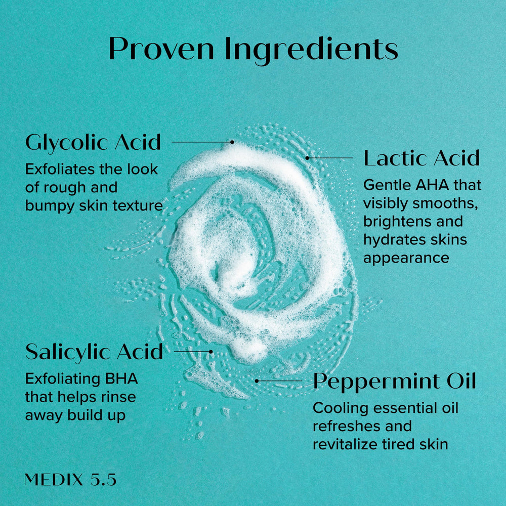 Medix 5.5 peppermint eucalyptus scented suds for a refreshing shower.
