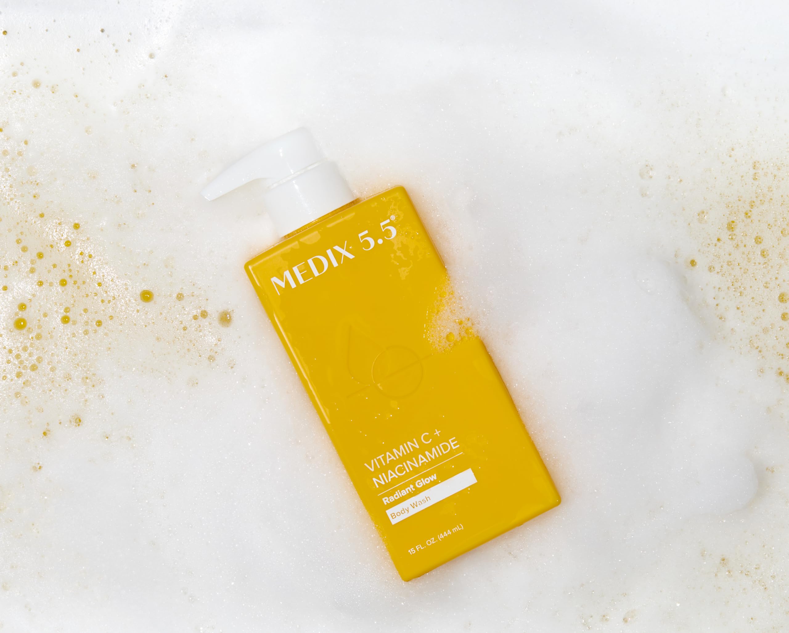 Medix 5.5 Radiant Glow bottle on a bathroom shelf.