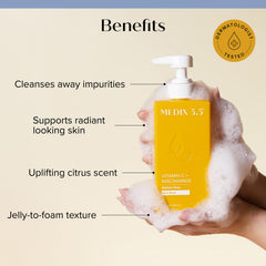 Rich foamy lather from Medix 5.5 Radiant Glow wash cleanses gently.
