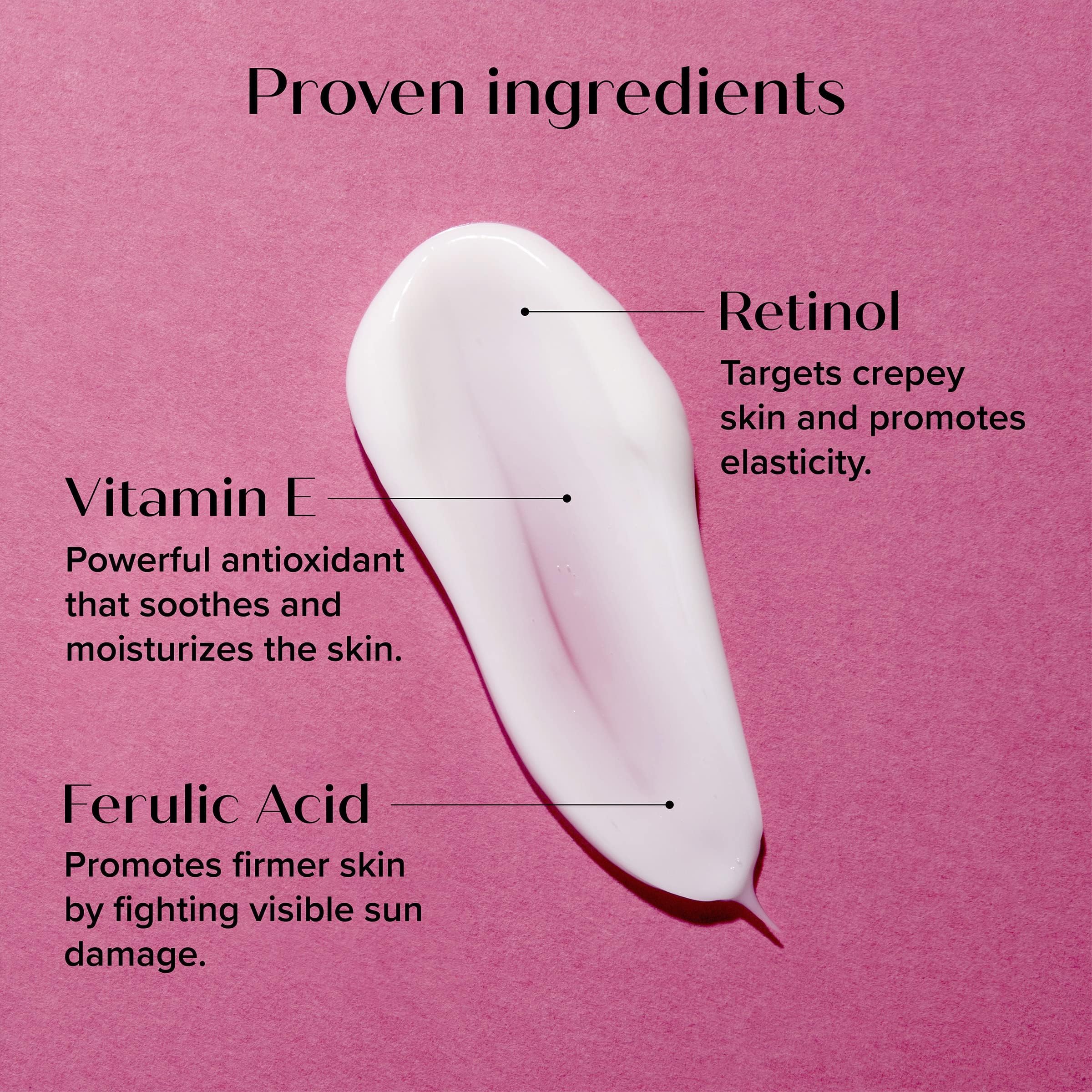Medix 5.5 Retinol Cream ingredients closeup highlighting Ferulic Acid and Green Tea