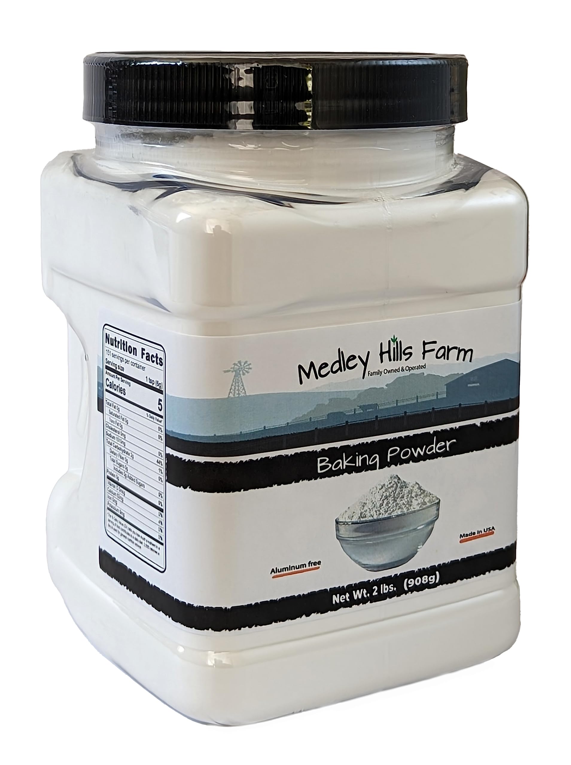 Medley Hills Farm aluminum-free label highlights clean baking and kosher status