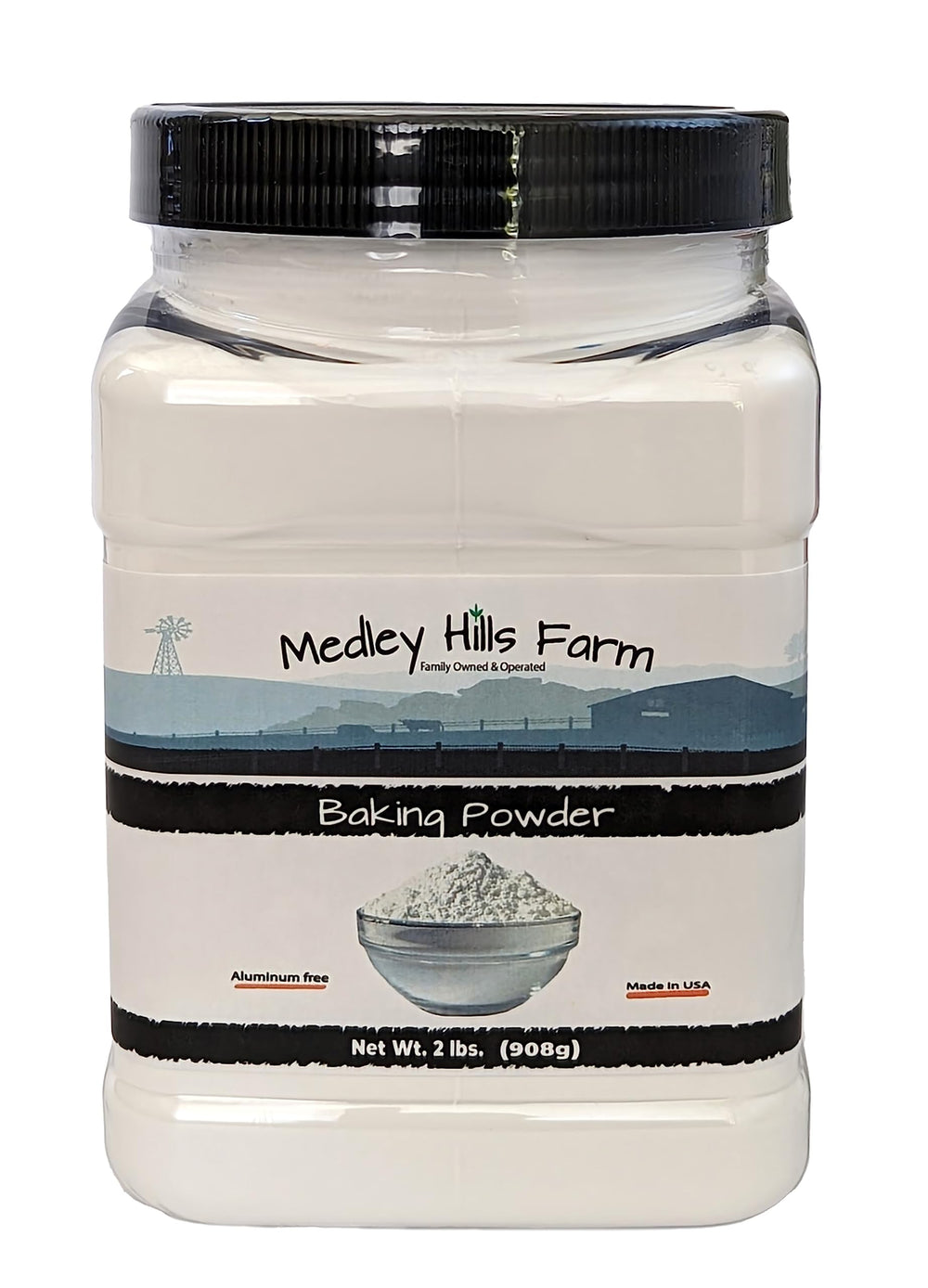 Medley Hills Farm baking powder container for easy storage and quick use