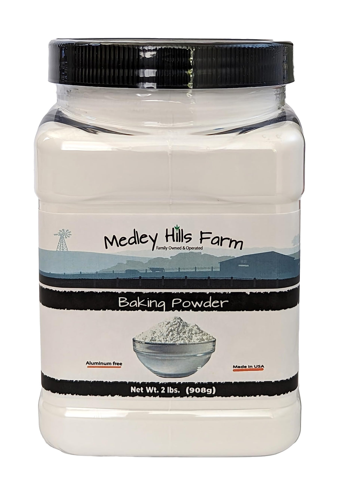 Medley Hills Farm baking powder container for easy storage and quick use