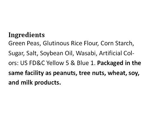 Medley Hills Farm hot wasabi green peas with intense crunch for on-the-go snacking.