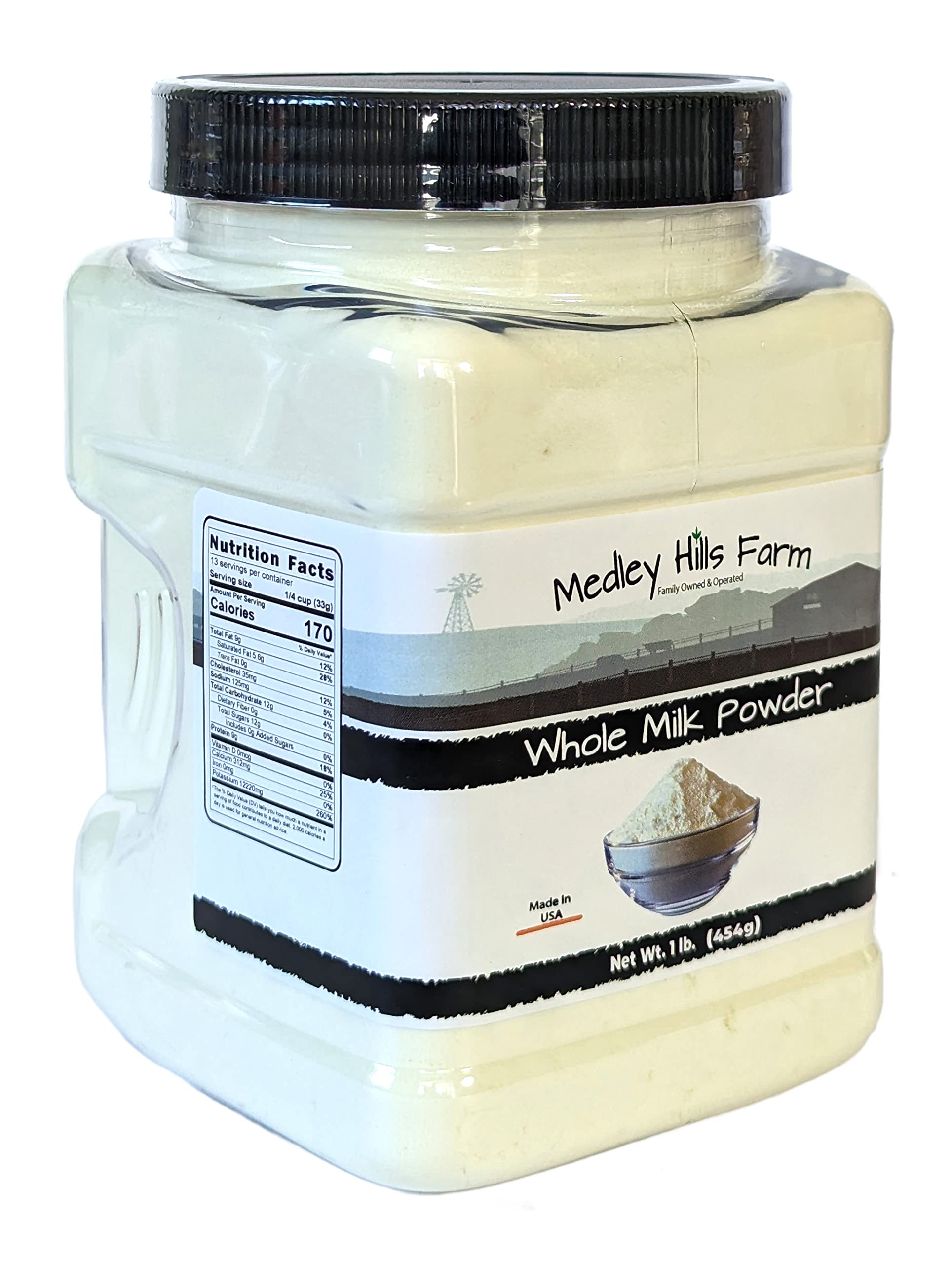 Medley Hills Farm 1lb milk powder packaging for pantry use