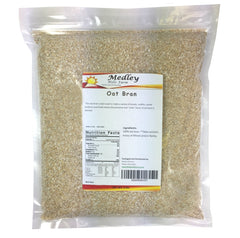 Medley Hills Farm oat bran bag, heat-sealed for freshness and high fiber.