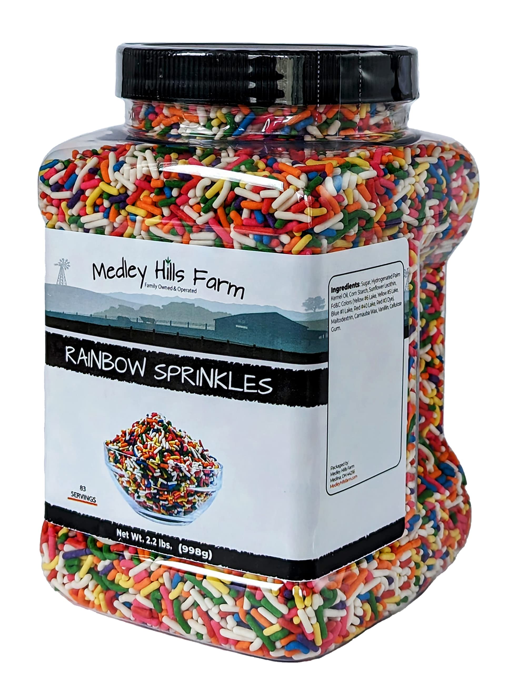 Medley Hills Farm rainbow sprinkles on cake for festive color and texture