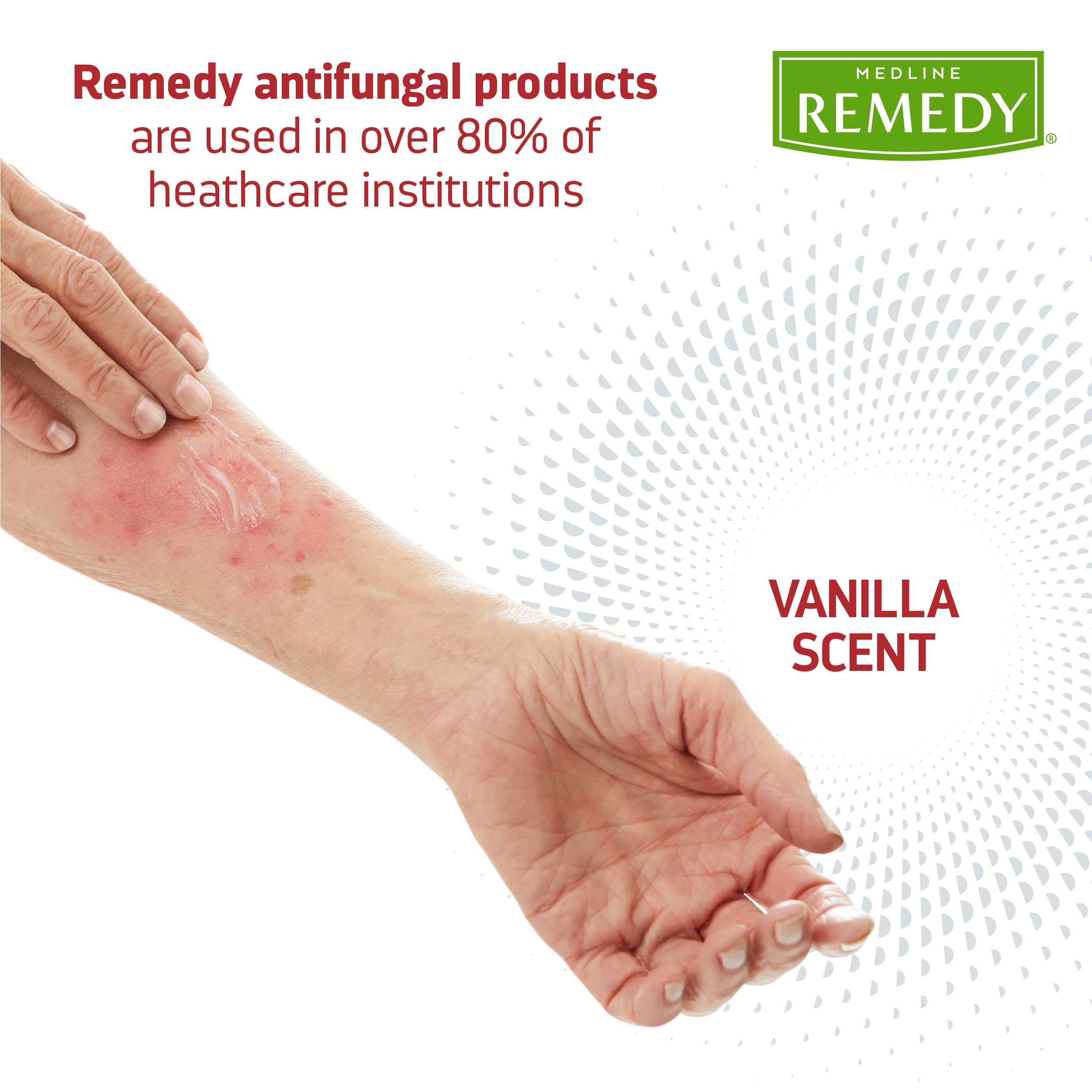 Medline Remedy antifungal ointment on ringworm area close-up skin care visuals.