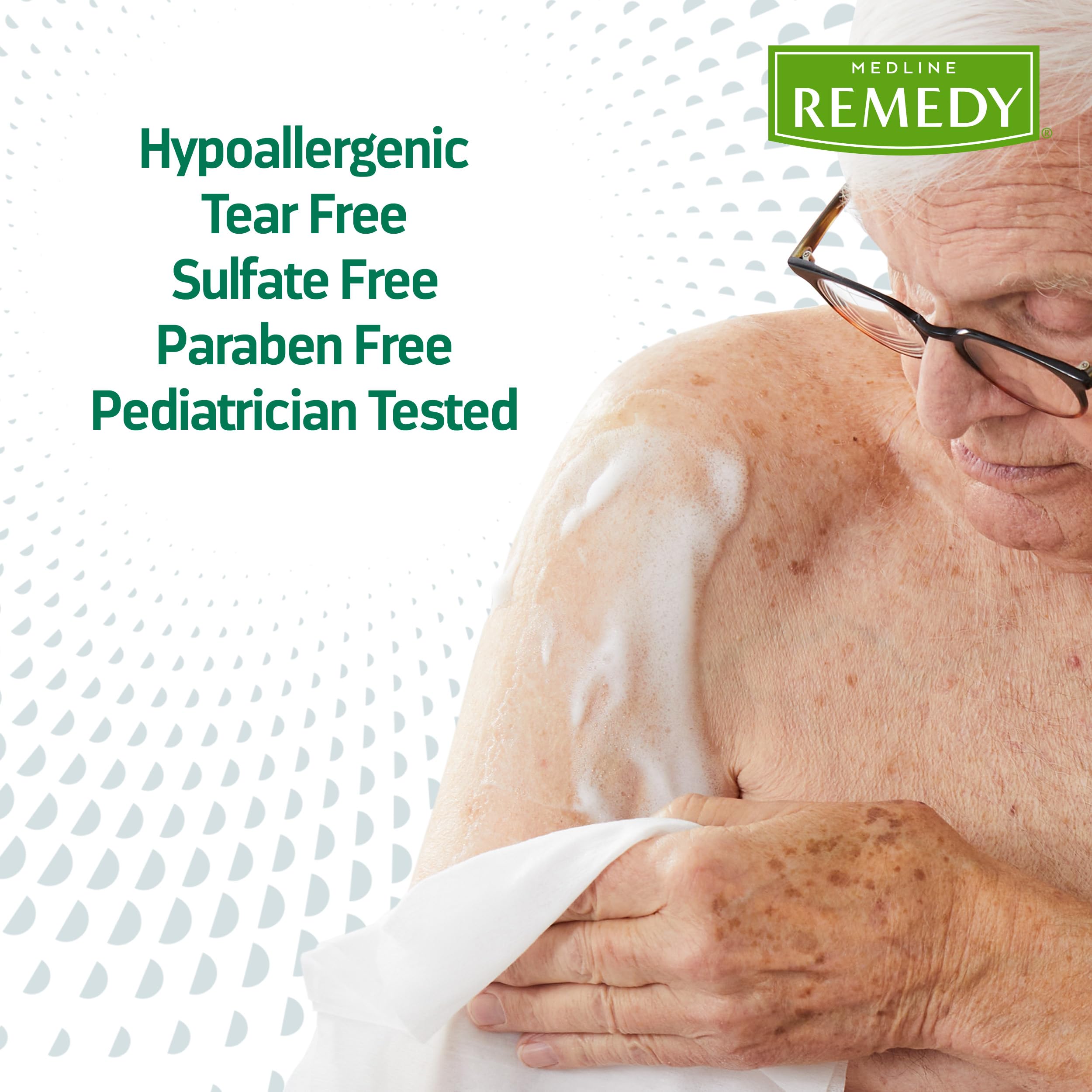 Close-up showing dimethicone for moisture balance during cleansing with Medline Remedy.