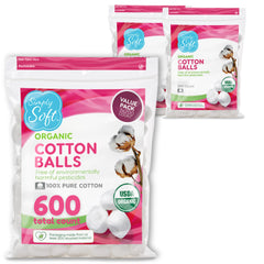 Medline Simply Soft organic cotton balls in resealable bags for gentle skincare and makeup removal.