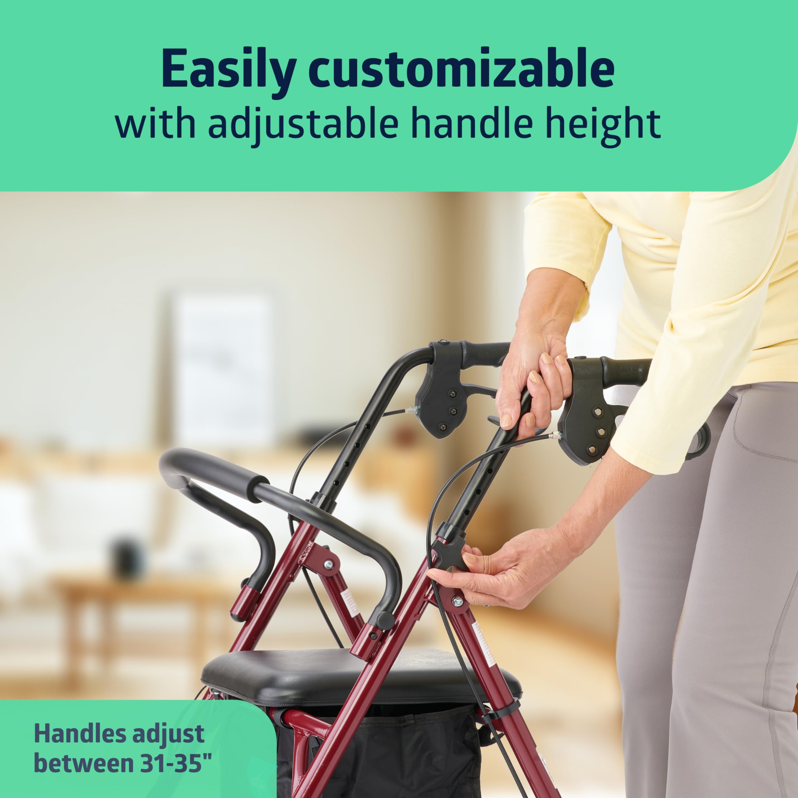 Medline rollator 6-inch wheels glide smoothly indoors and outdoors.